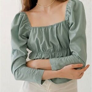 Petite Studio Green Puff Sleeve Blouse XXS